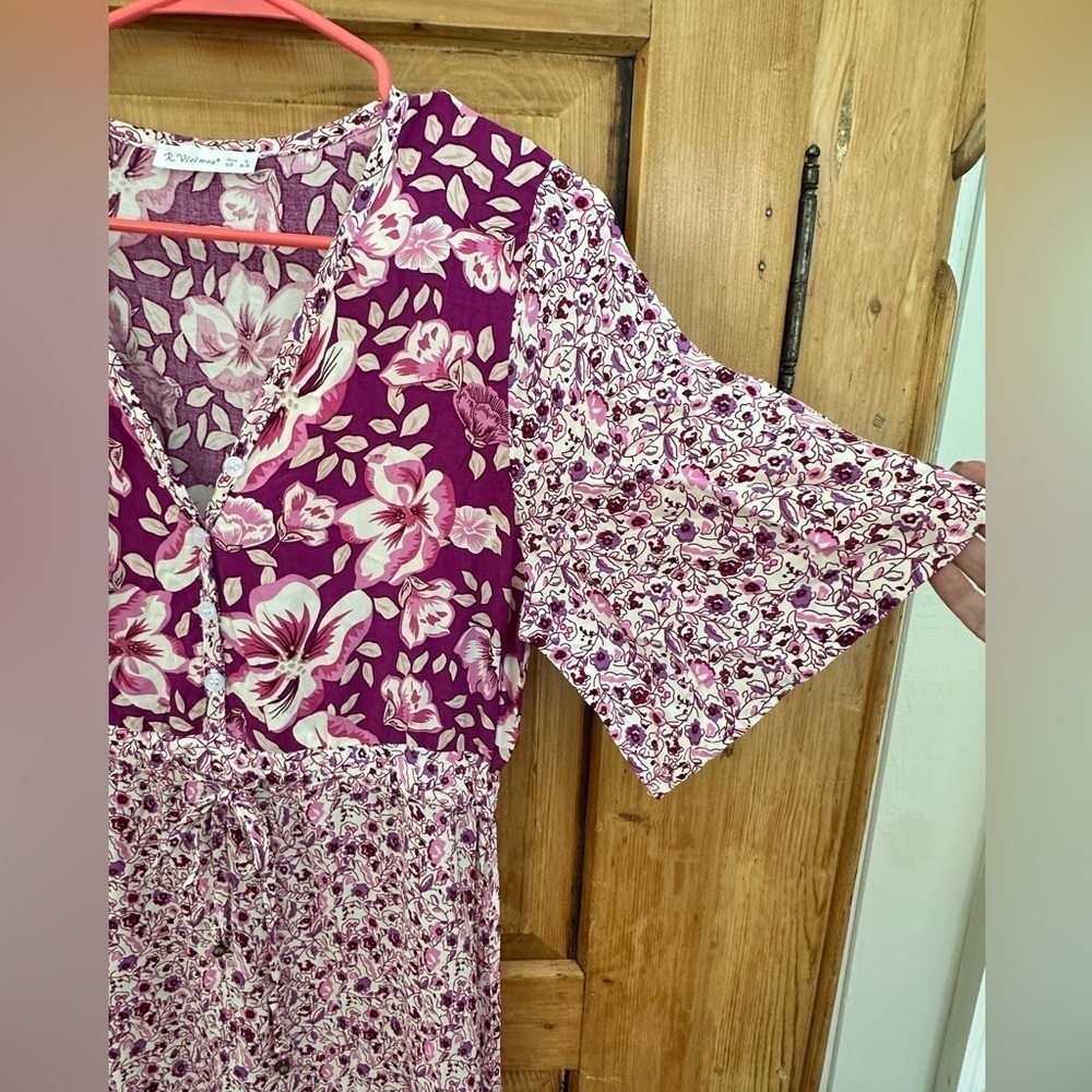R Vivimos Dress Purple Tiered Floral Cottagecore Rimantic Feminine Size Small - Picture 5 of 11